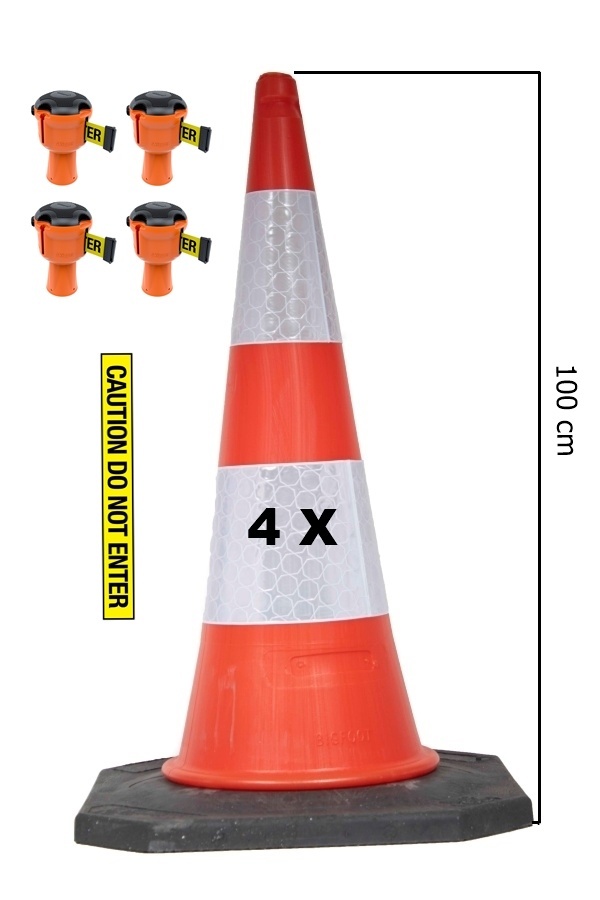 Skipper BIG cone set 81 m2 with 100 cm Bigfoot traffic cones and Skipper barrier belt units