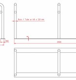Support à vélos avec 3 arceaux et barre transversale - 2000 x 600 x 800 mm