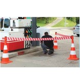 Retractable barrier tape for traffic cones, 3 m x 100 mm Red White.