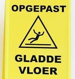 A-board signs, information signs "beware slippery floor" Dutch & French