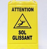 A-board signs, information signs "beware slippery floor" Dutch & French