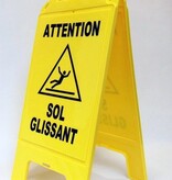 A-board signs, information signs "beware slippery floor" Dutch & French