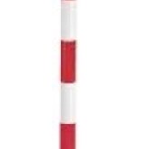 Kettingpaal in PVC, 90 cm, rood / wit met opvulbare ronde voet tot 9 kg.