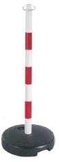 Kettingpaal in PVC, 90 cm, rood / wit met opvulbare ronde voet tot 9 kg.