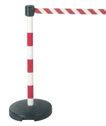 PVC post with 50 mm belt head. 3 red / white -. Fillable base 9 kg.