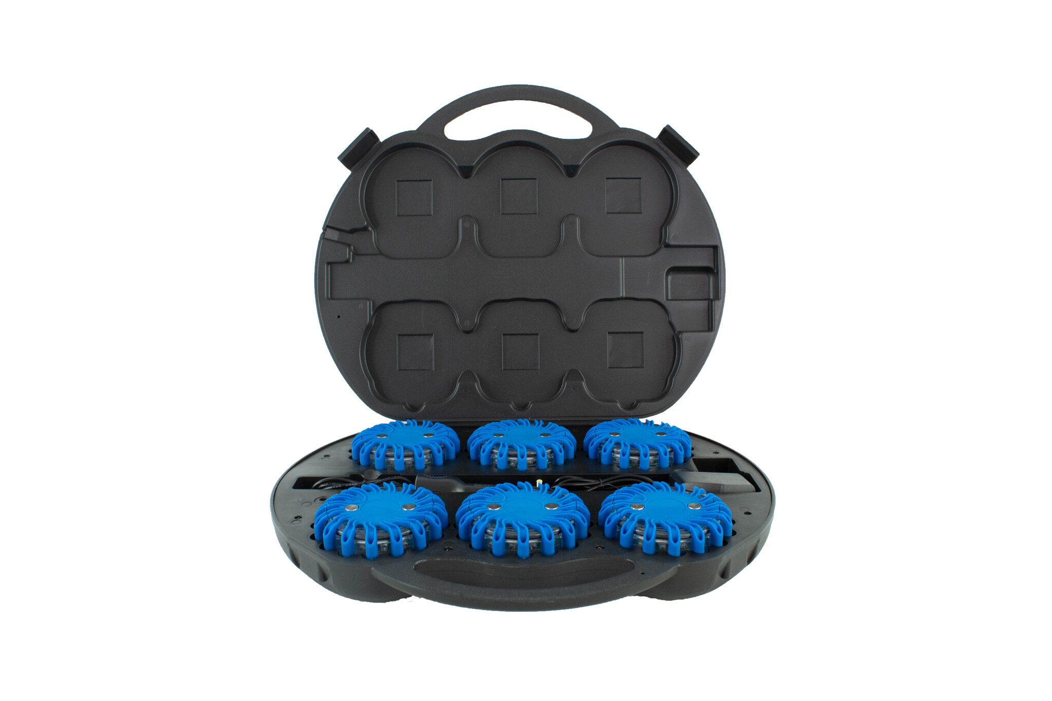 Case with 6 rechargeable blue LED rotorlights - magnetic - TRAFFIMEX