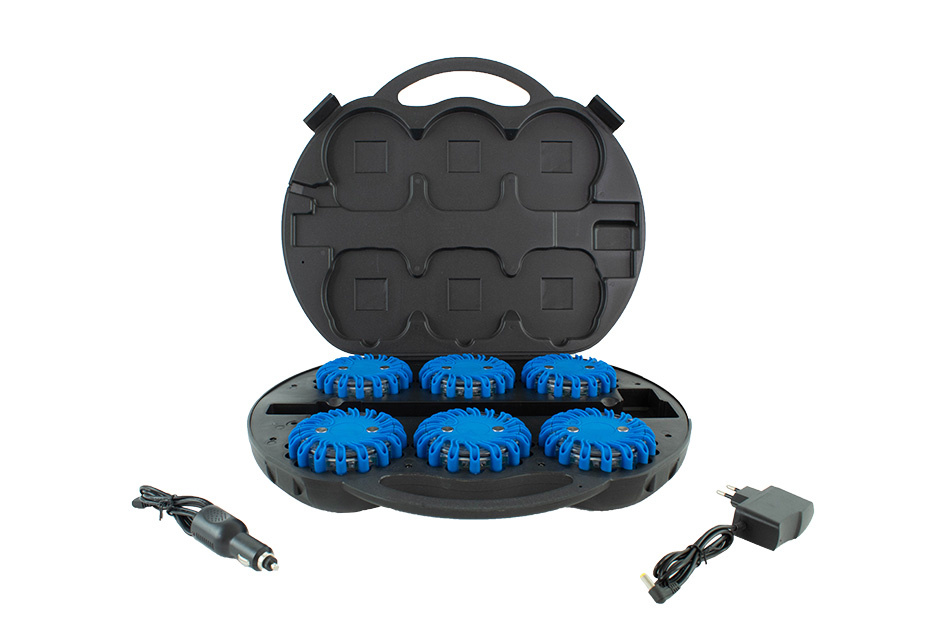 Case with 6 rechargeable blue LED rotorlights - magnetic
