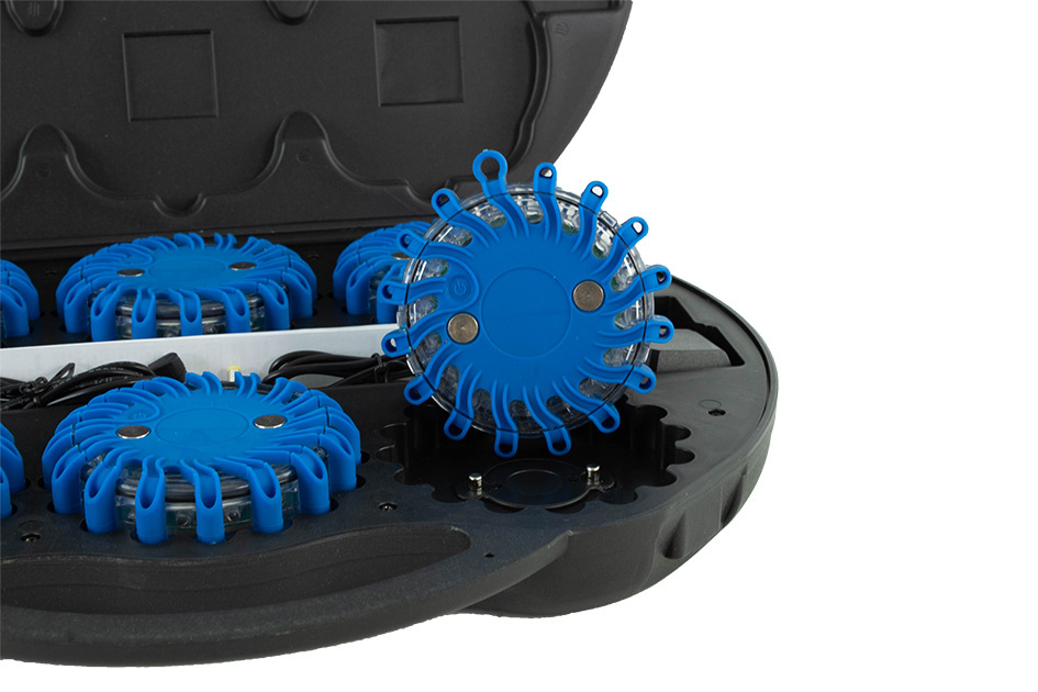 Case with 6 rechargeable blue LED rotorlights - magnetic