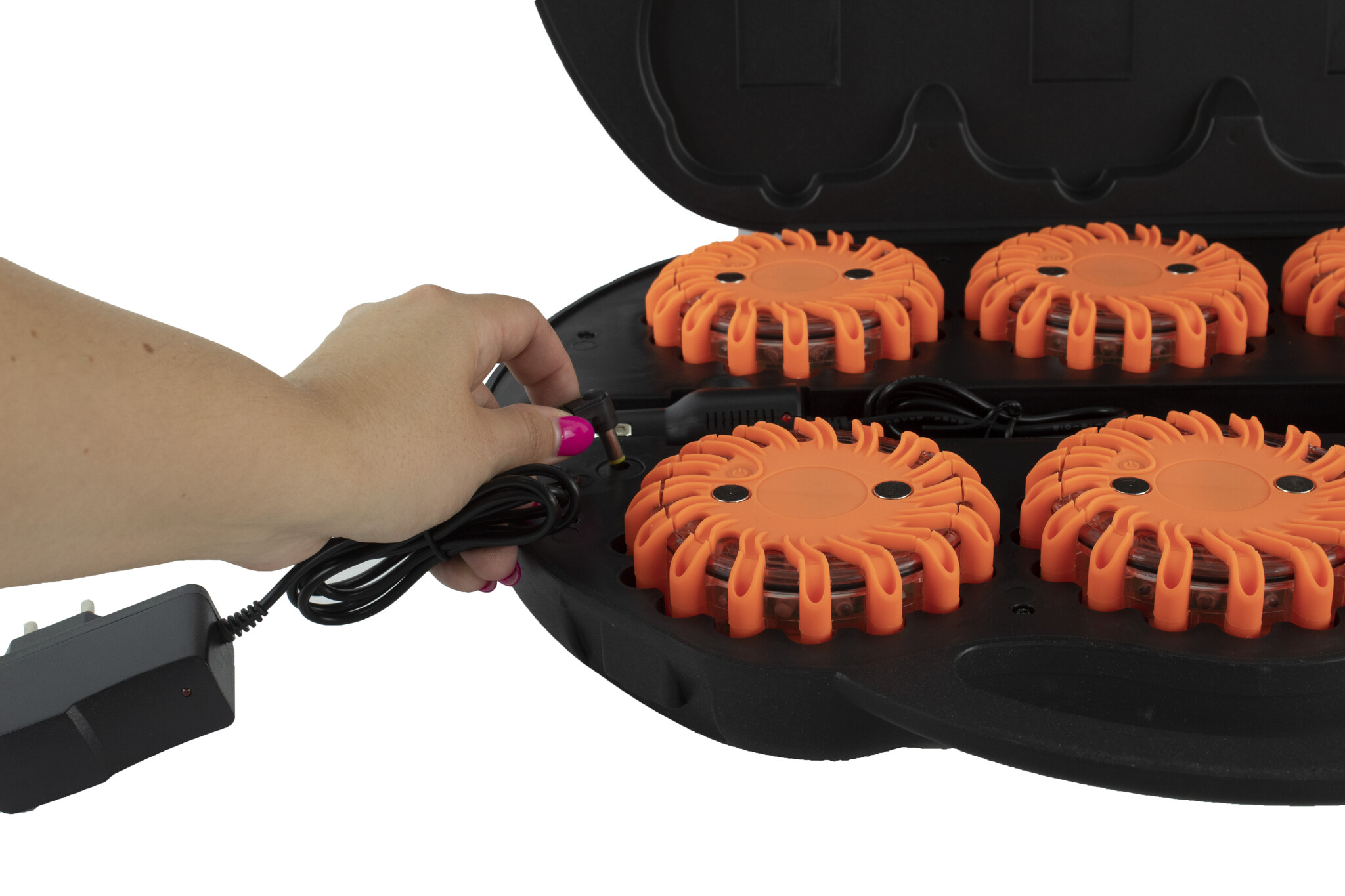 Coffre avec 6 rotorlights orange rechargeable - magnétique