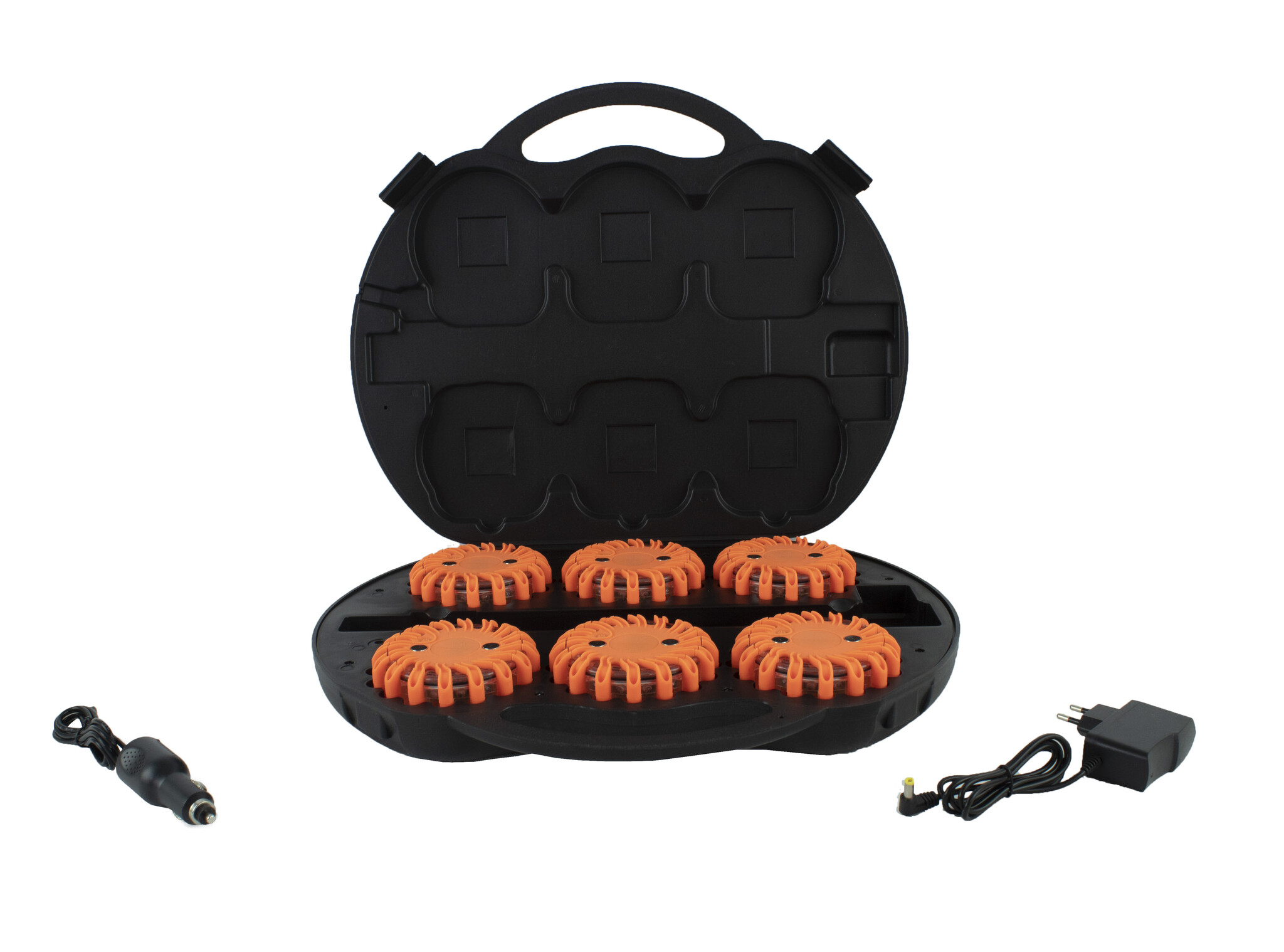 Coffre avec 6 rotorlights orange rechargeable - magnétique