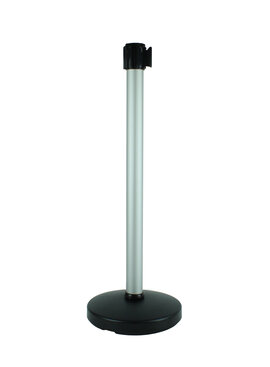 Alu paaltje met oprolbaar afzetlint kleur zwart / zilver 3 m.