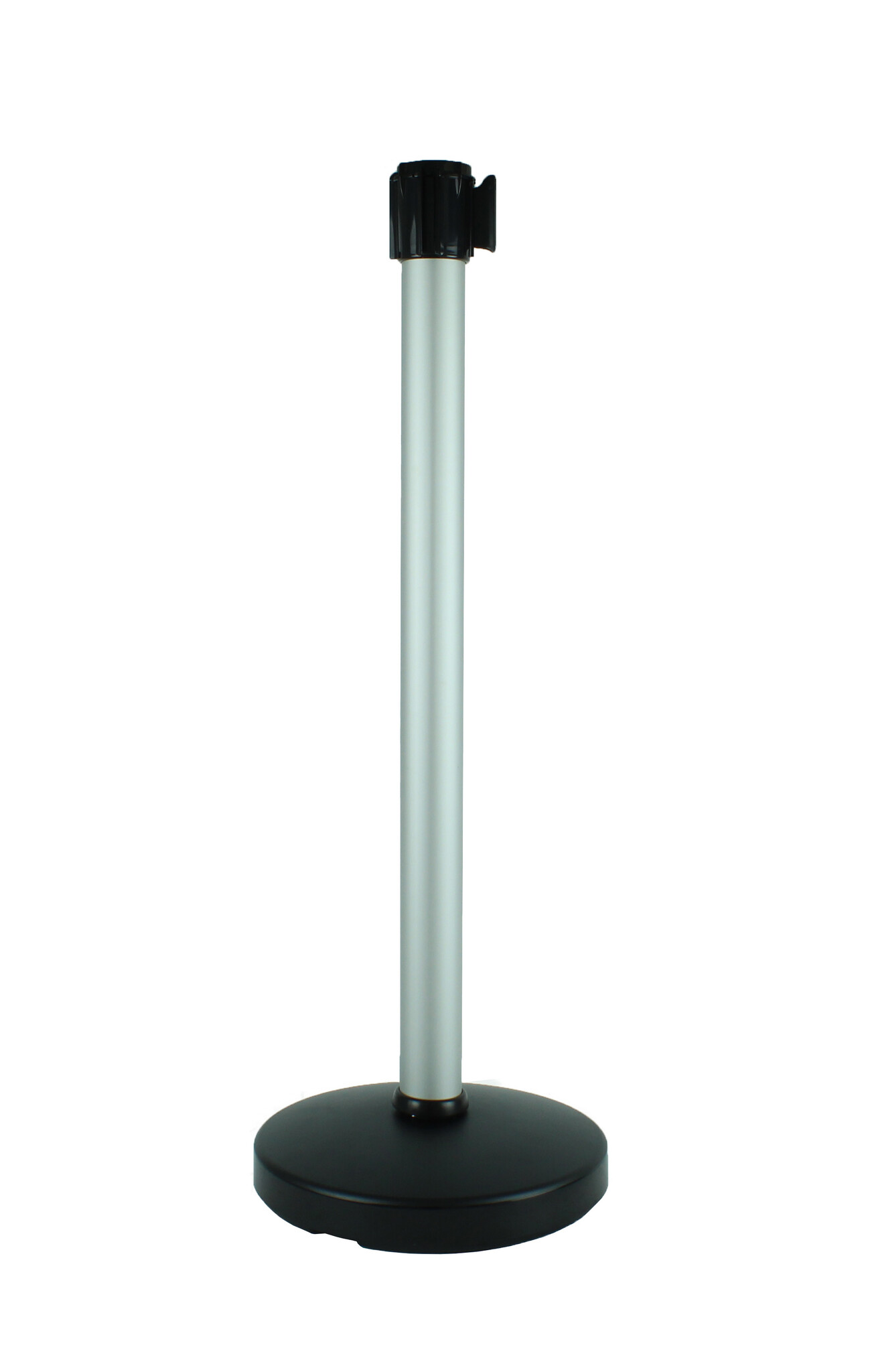 Alu paaltje met oprolbaar afzetlint kleur zwart / zilver 3 m.