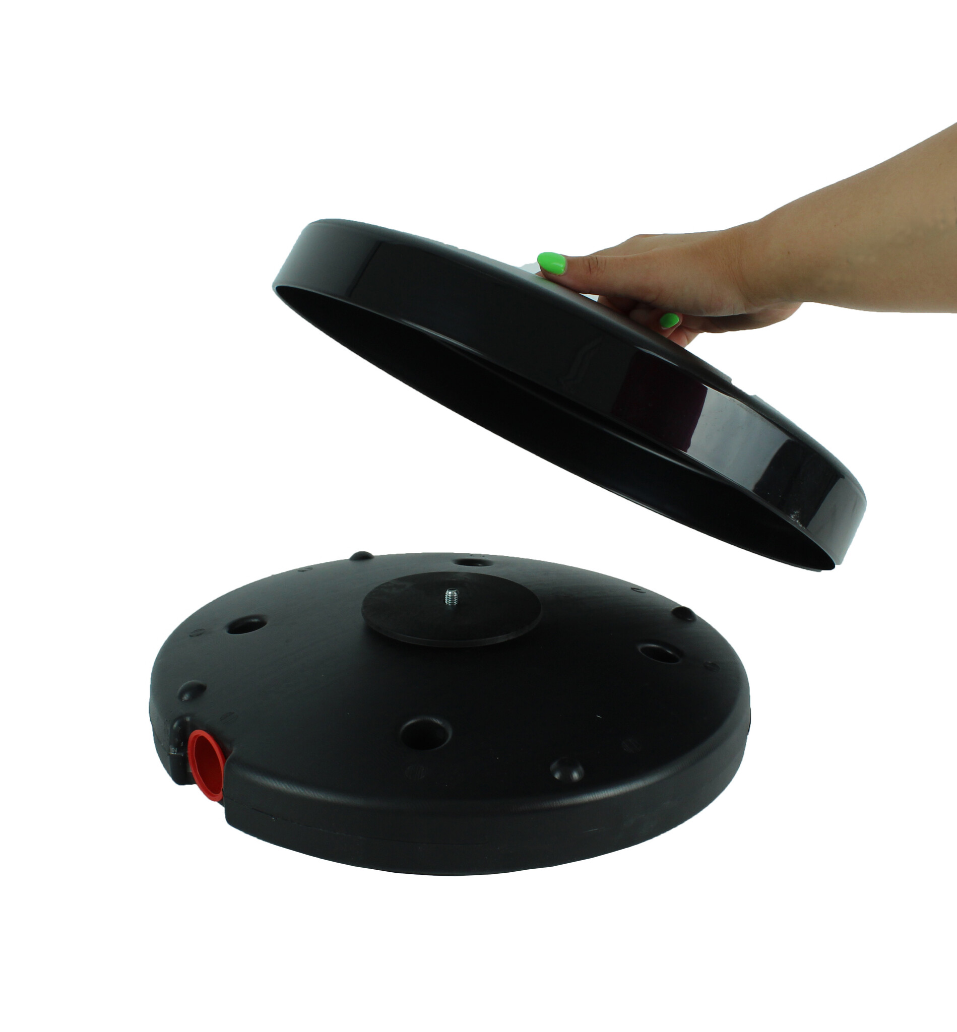 Alu paaltje met oprolbaar afzetlint kleur zwart / zilver 3 m.