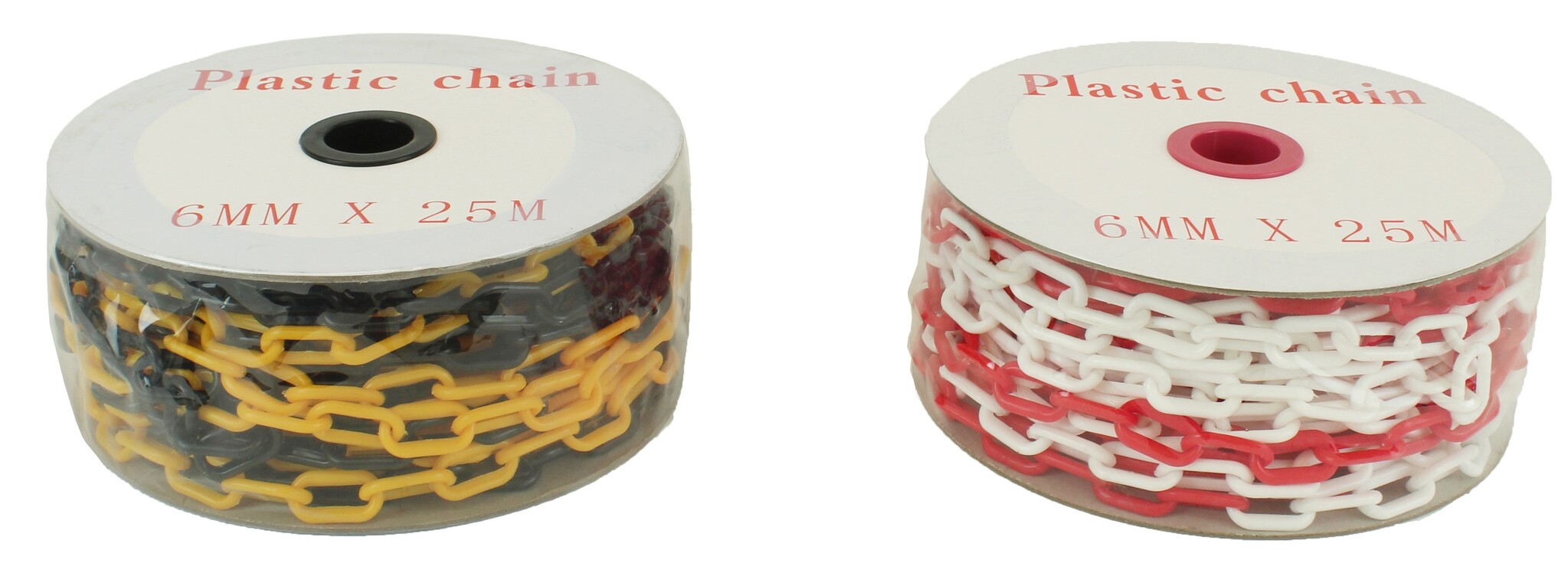 Plastic chain on rail  -Ø 6 mm- 25 m black-yellow