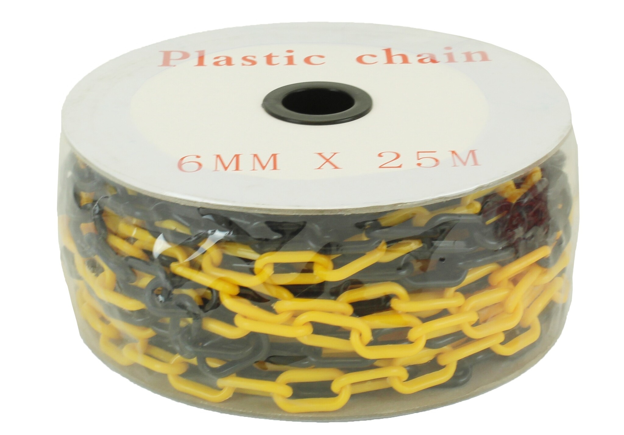 Plastic chain on rail  -Ø 6 mm- 25 m black-yellow