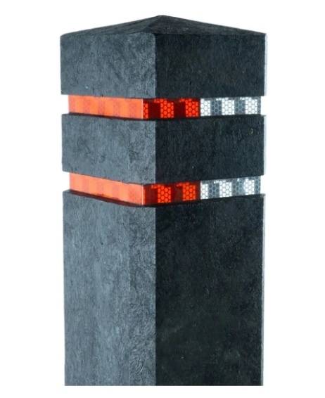 Potelet tête diamant PVC recyclé - noir + 2 bandes réfléchissantes - amovible