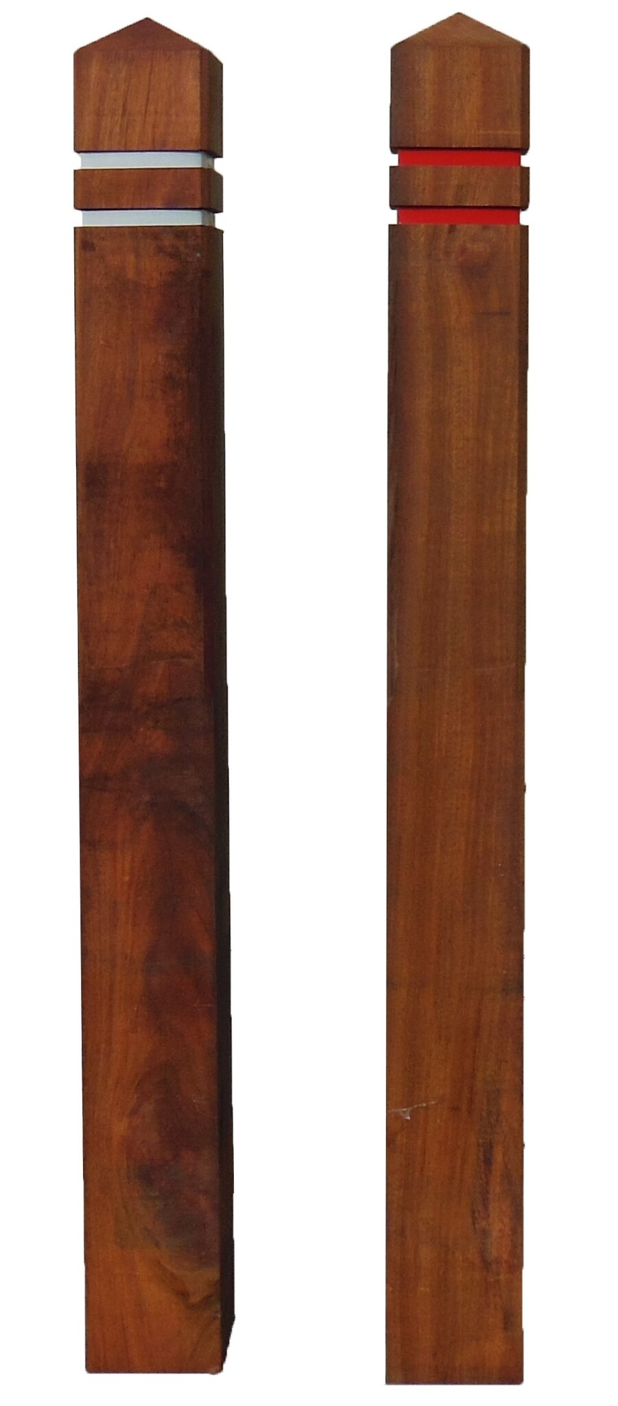 Potelet anti-stationnement bois Azobé tête diamant  + 2 bandes réfléchissantes