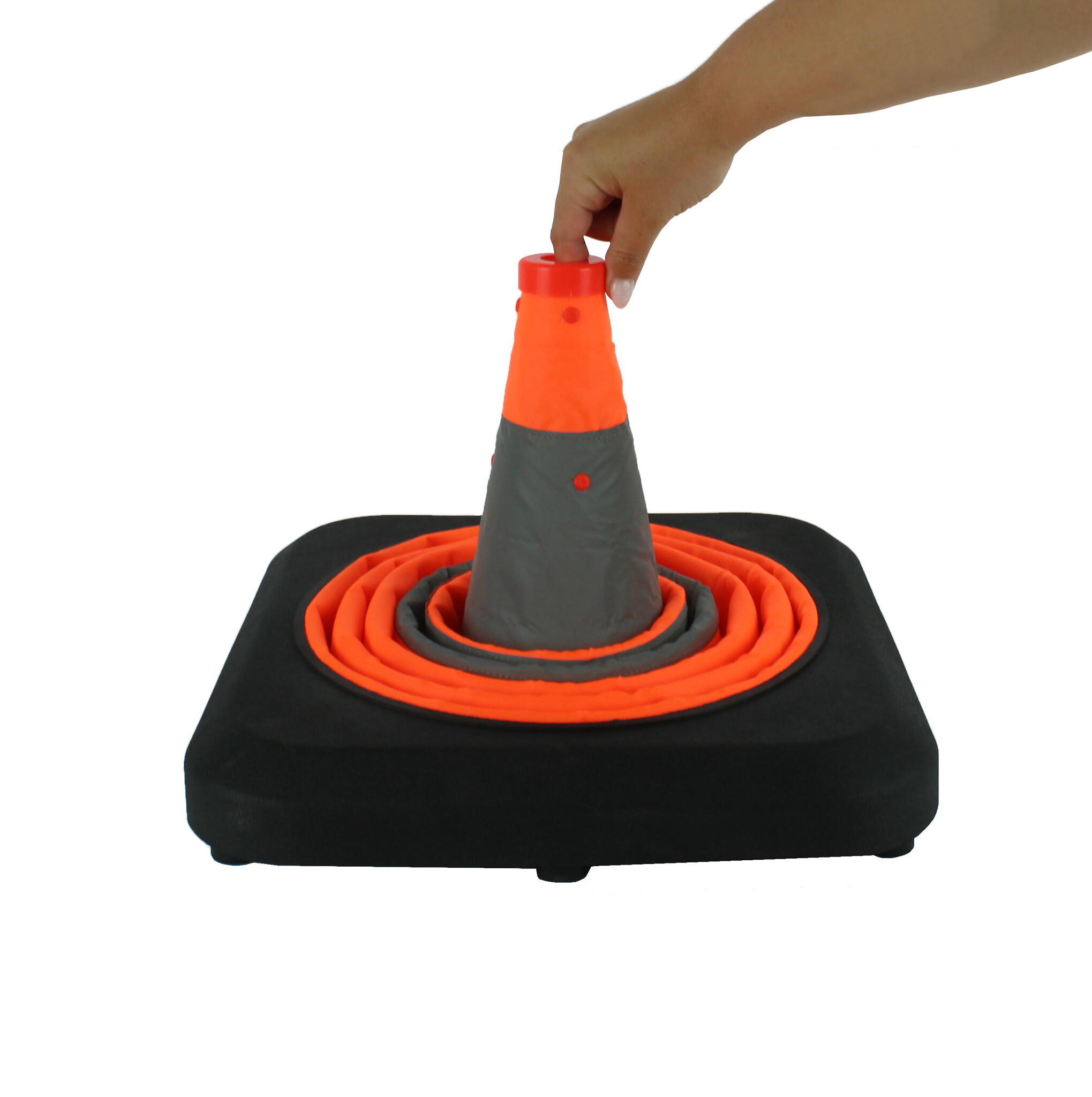 Cône de signalisation pliable lesté avec LED intégrée