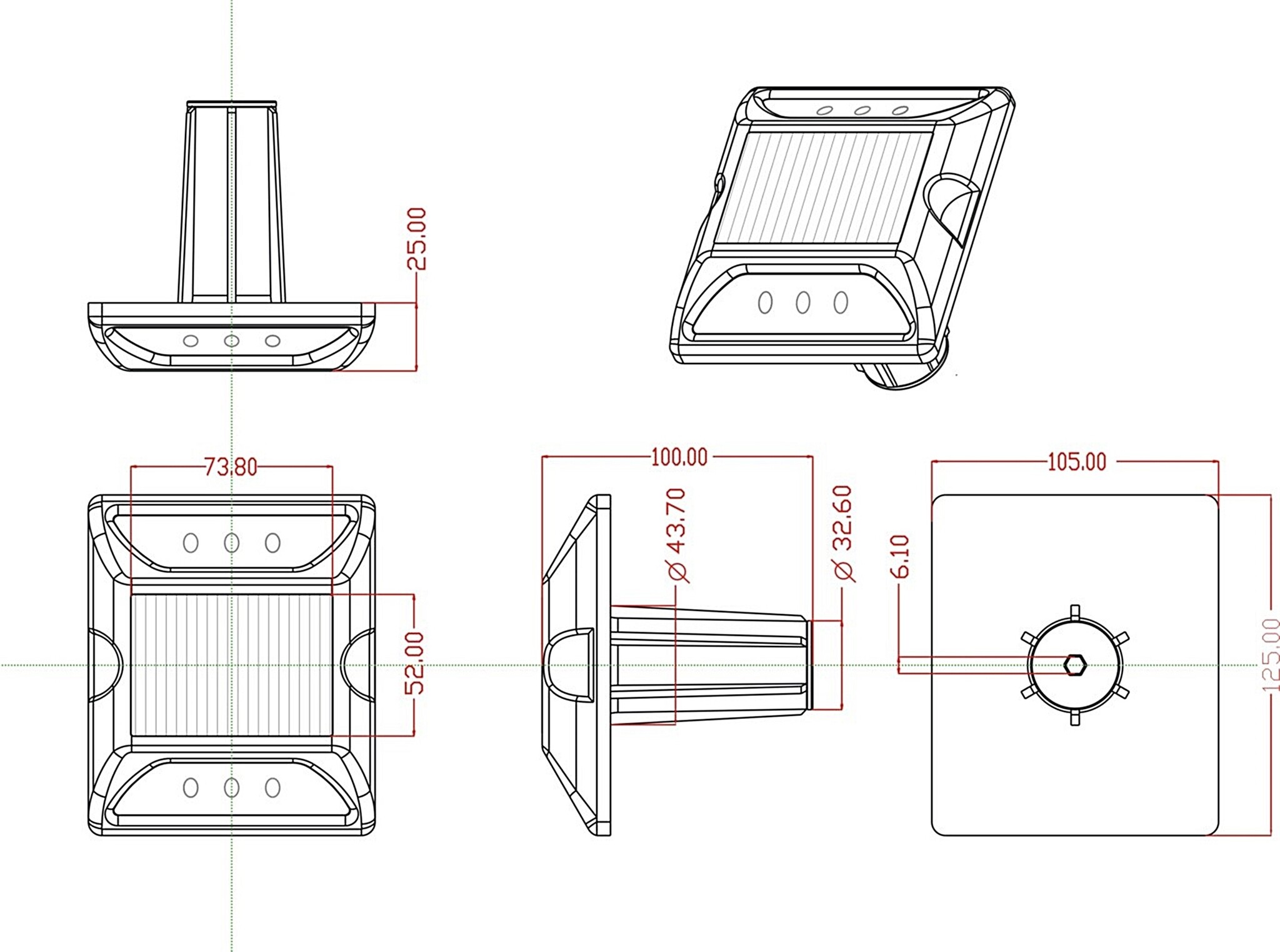 Plot solaire encastré clignotant jaune/jaune