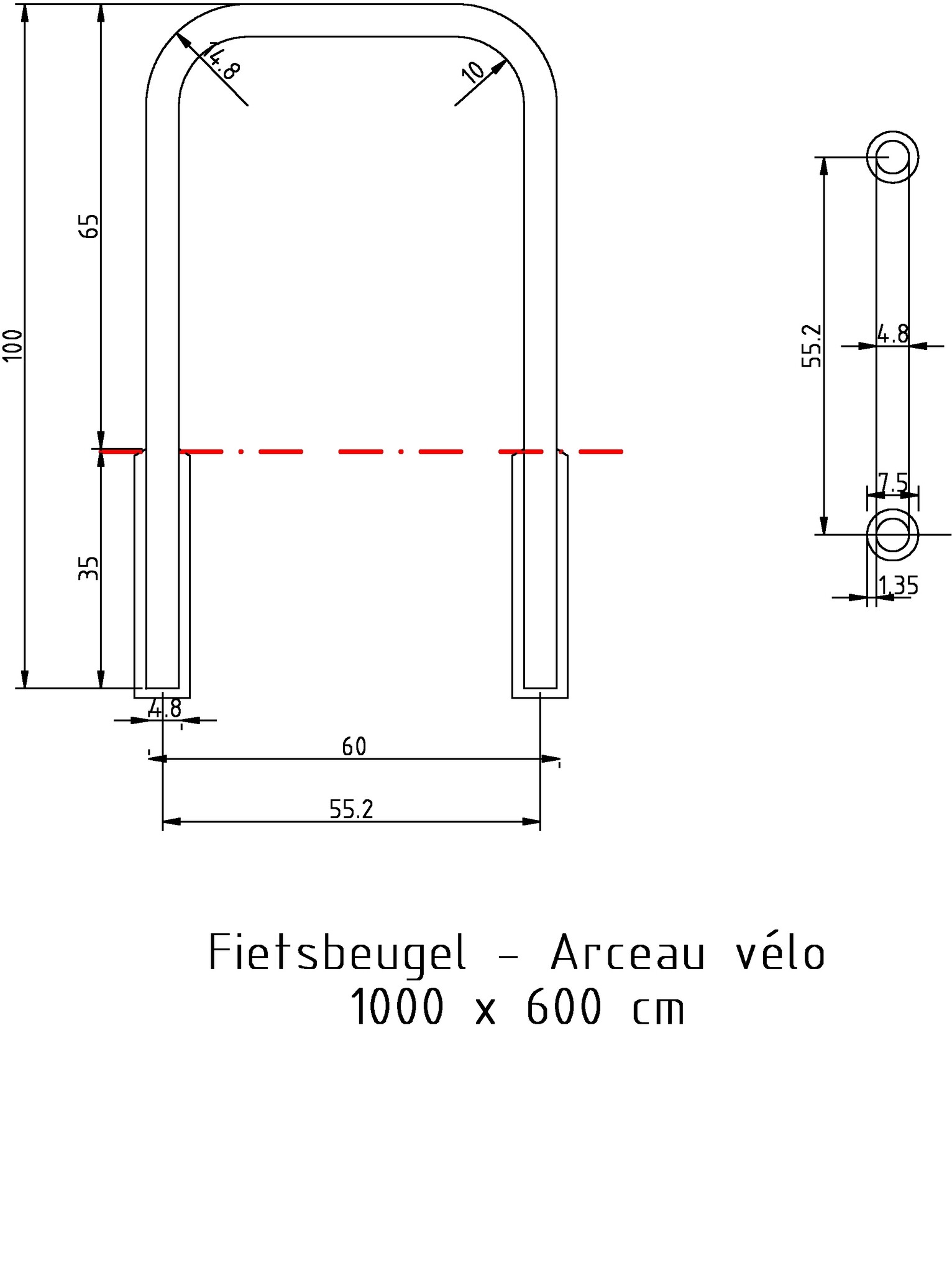 Fietsbeugel 600 x 1000 mm - groen RAL 6009 - inbetonneren