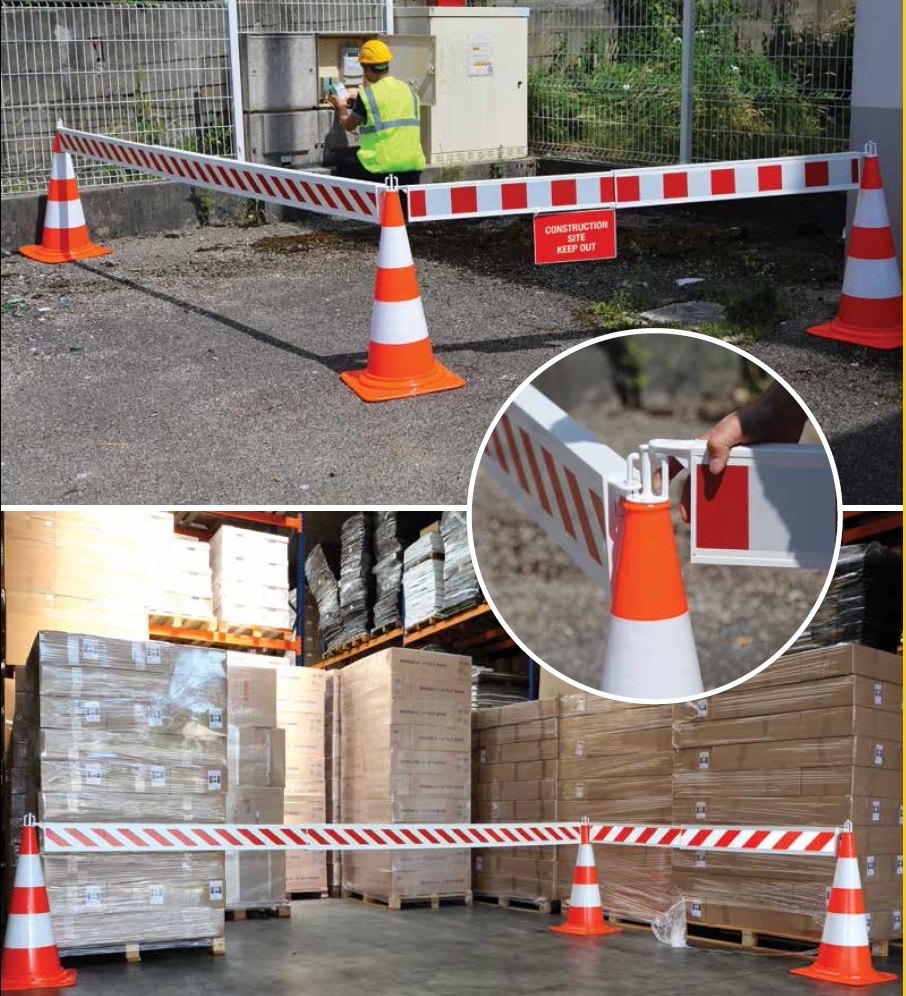 Telescopische barrière plank met eindhaken 200-380 cm - geel/zwart