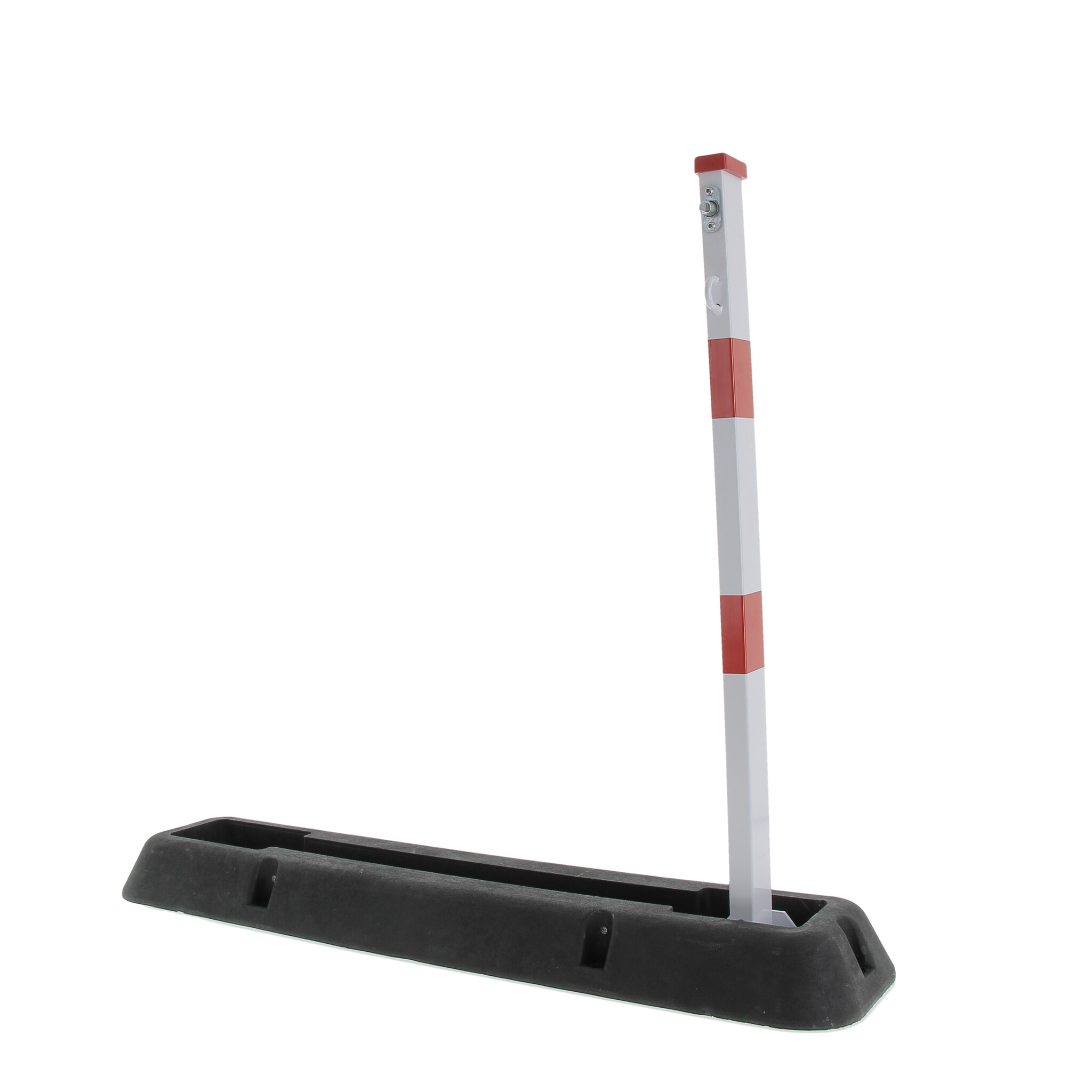 Neerklapbaar paaltje in rubber basis - rood-wit met driekantvergrendeling