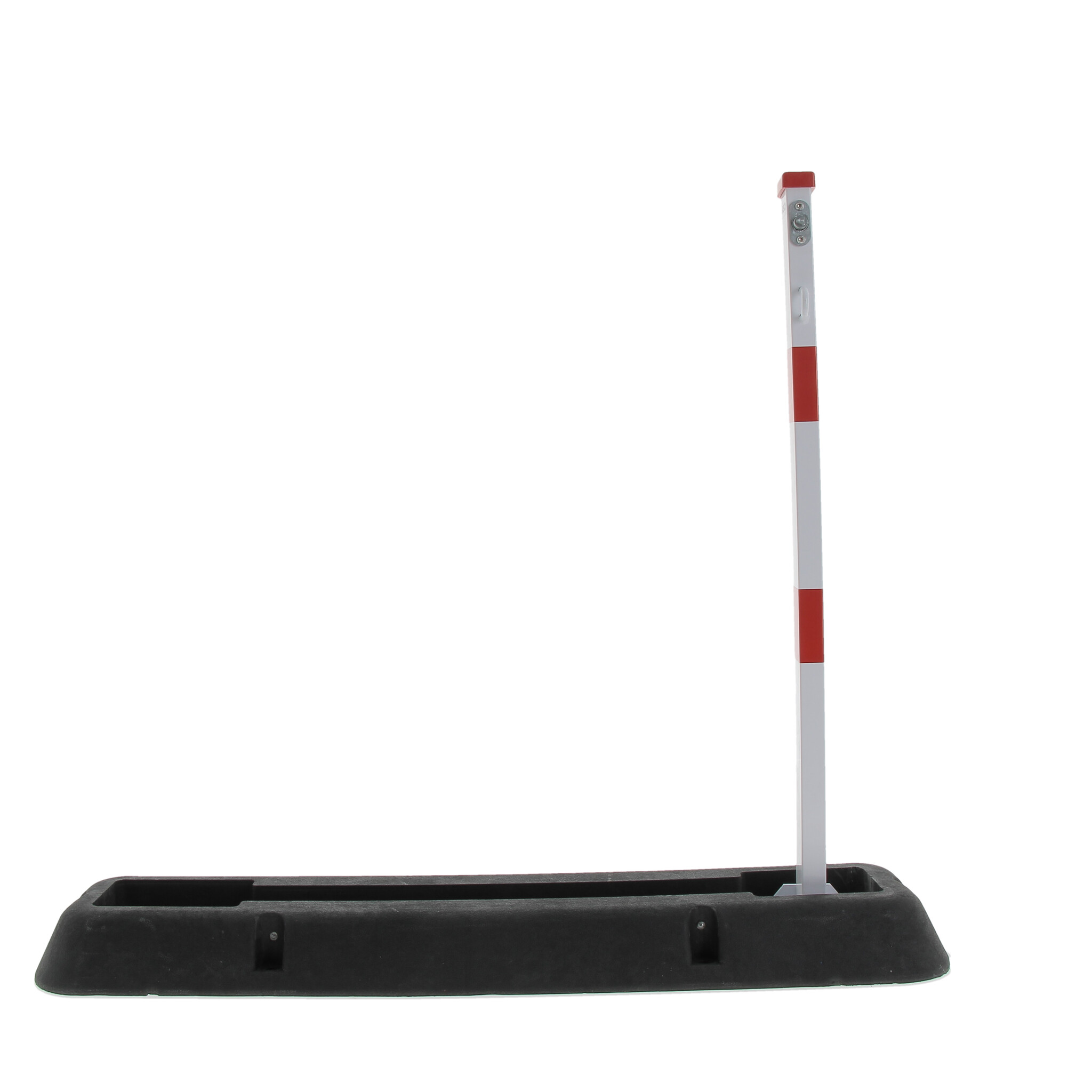 Neerklapbaar paaltje in rubber basis - rood-wit met driekantvergrendeling