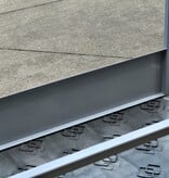 Construction site footbridge with grey handrails