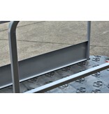 Construction site footbridge with grey handrails