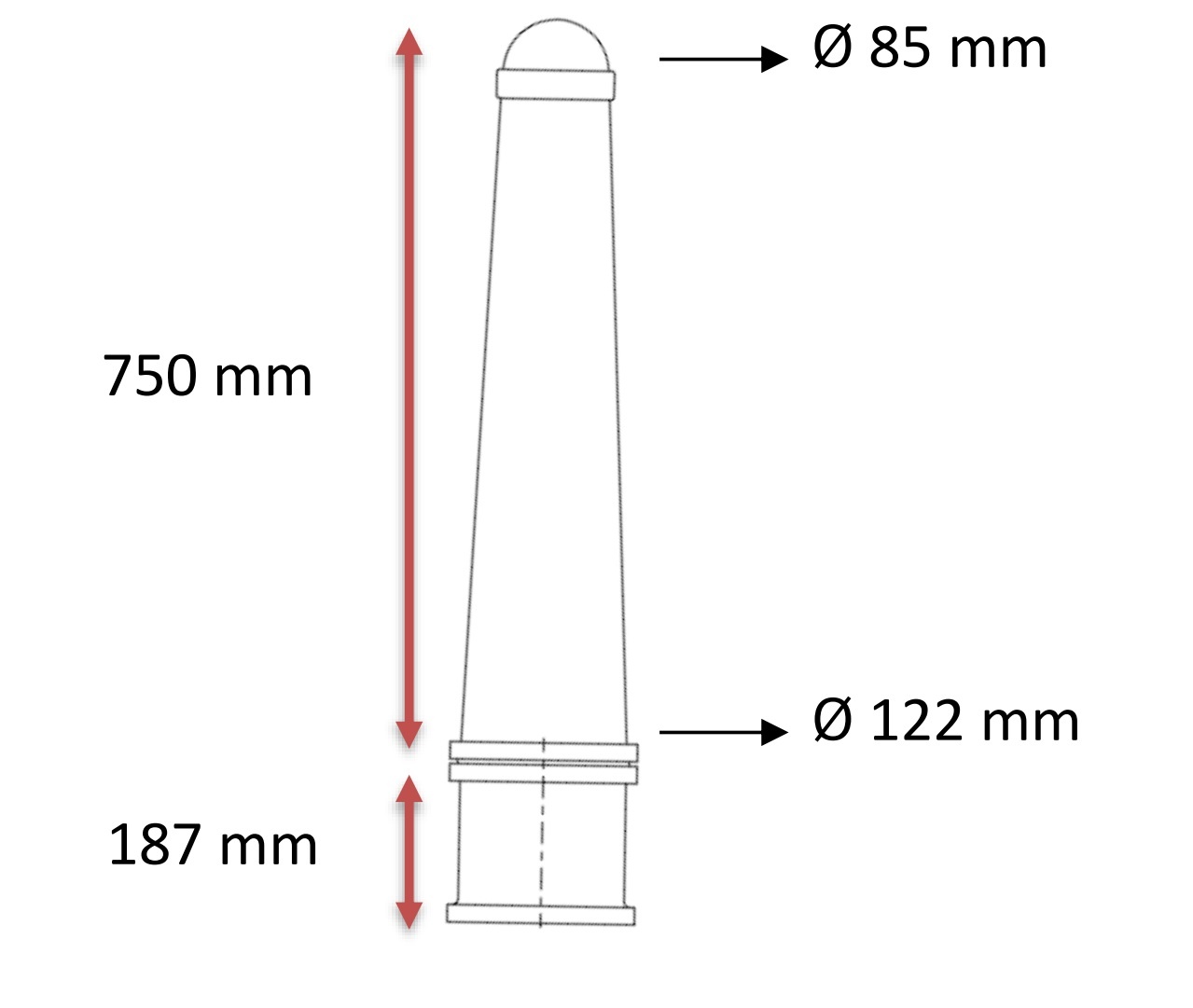 Flexible bollards with shape memory type "Amsterdam" to be cast concreted