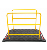 Construction site footbridge with yellow handrails