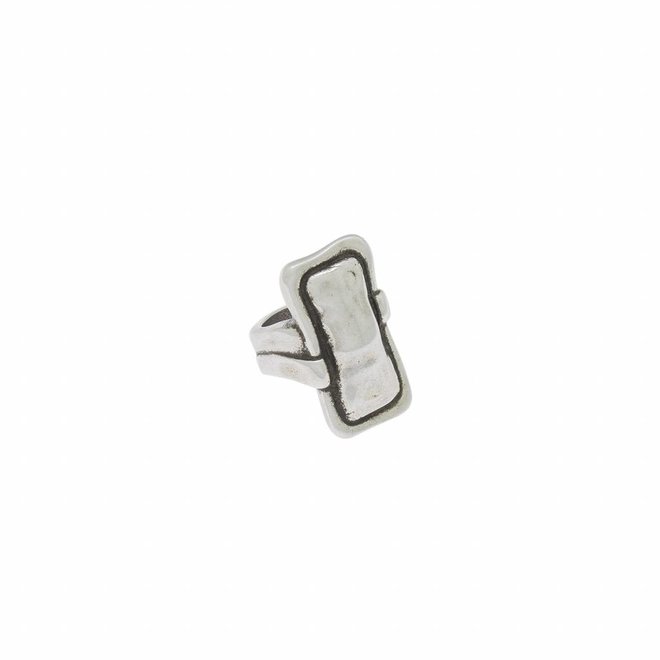 RING METAL RECTANGULAR SILVER PLATED - SIZE 57