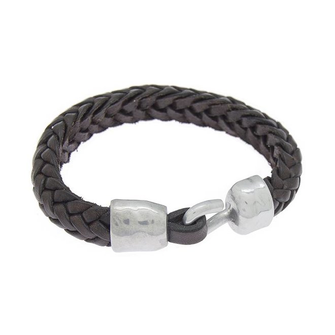 BRACELET LEATHER & METAL SILVER PLATED, REF. 172146-00-1