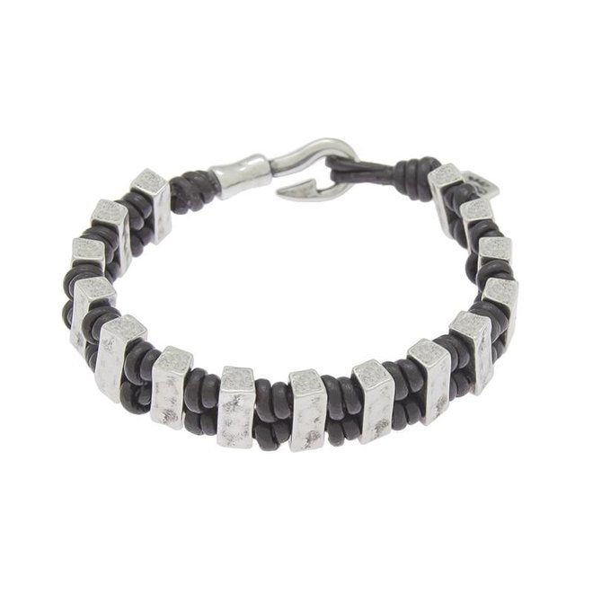 BRACELET LEATHER & METAL SILVER PLATED, REF. 172147-00-1