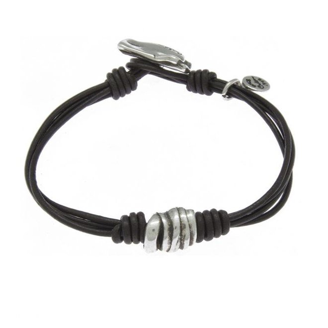 BRACELET LEATHER & METAL SILVER PLATED, REF. 181144-01-1