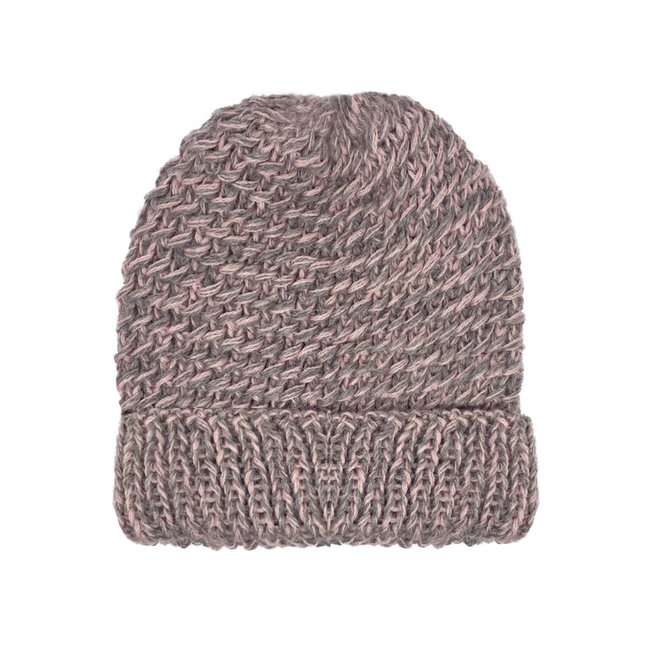 CAP "KERU" - 100% ALPACA WOOL - ROSE/GREY - HANDMADE