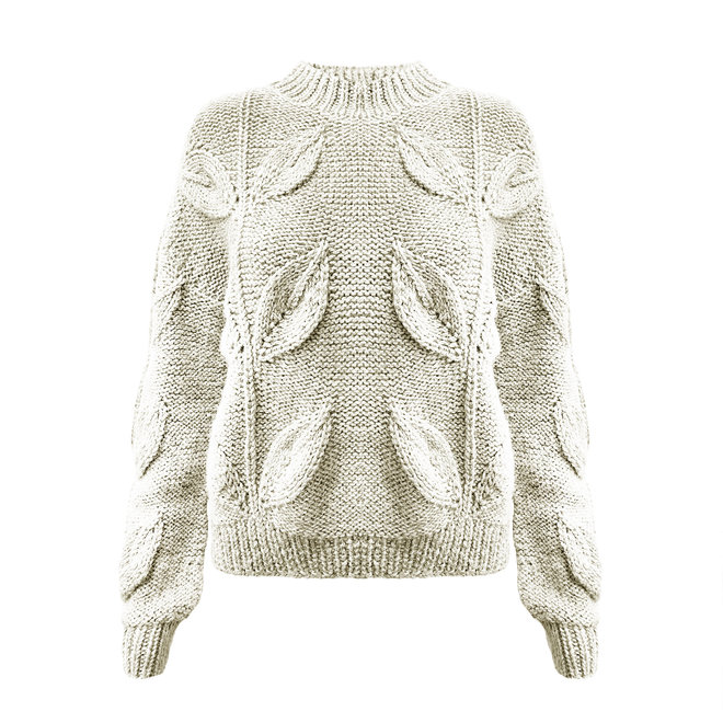 PULLOVER "HOJA" - 100% LANA DE ALPACA - ECRU - HECHO A MANO