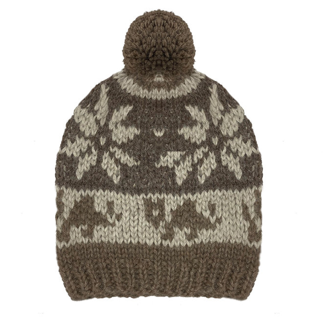 GORRO JACQUARD CON POMPÓN - 100% LANA DE ALPACA - MARRÒN/BEIGE  - HECHO A MAN0