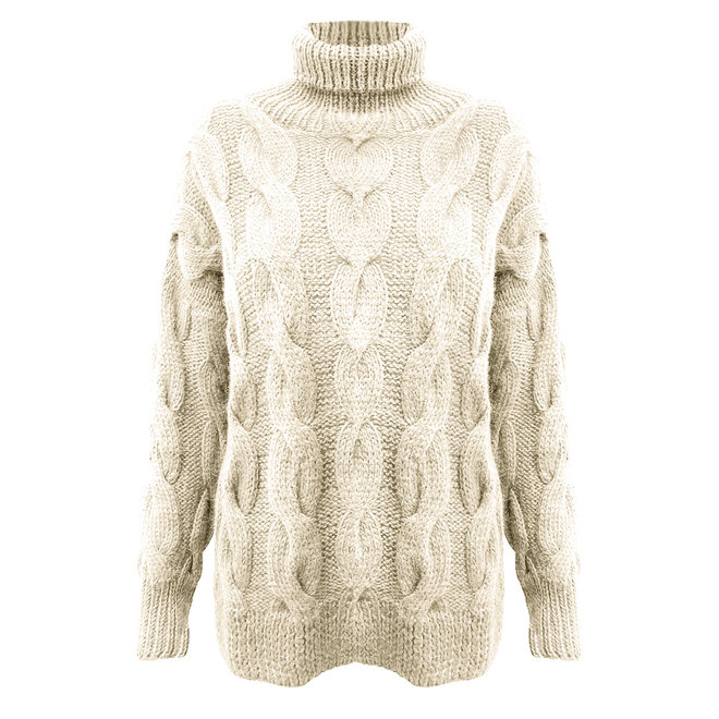 PULLOVER "TRENZA" - 100% ALPACA WOOL - CREME WHITE - HANDMADE