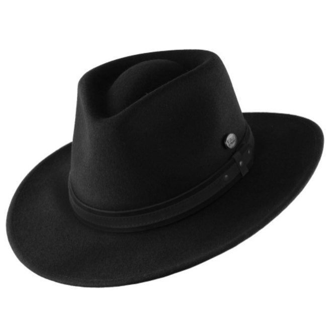 SOMBRERO "OUTBACK" FIELTRO DE ECUADOR  - NEGRO/CUERO NEGRO