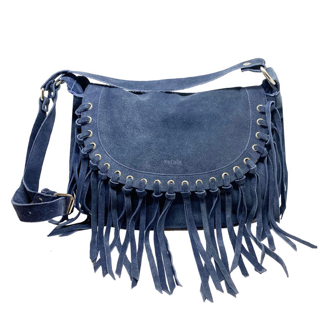 WILDLEDERTASCHE MIT FRANSEN - BLAU - ARGENTINIEN