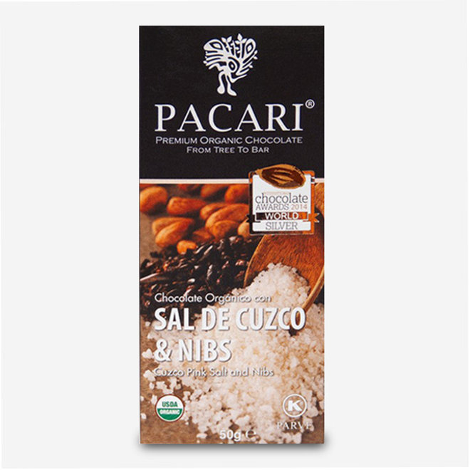 ORGANIC RAW "CHOCOLATE WITH SALT & NIBS" - 60% COCOA - 50g  - ECUADOR