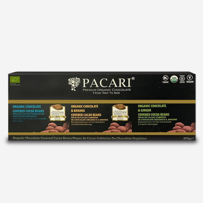 PEPAS DE CACAO CUBIERTAS DE CHOCOLATE ORGÁNICO - SET 3 - 273g - ECUADOR