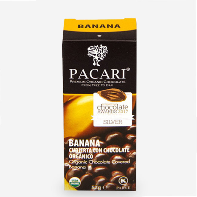 "BANANA CUBIERTA CON CHOCOLATE ORGÁNICO" - 60% CACAO - 57g - ECUADOR