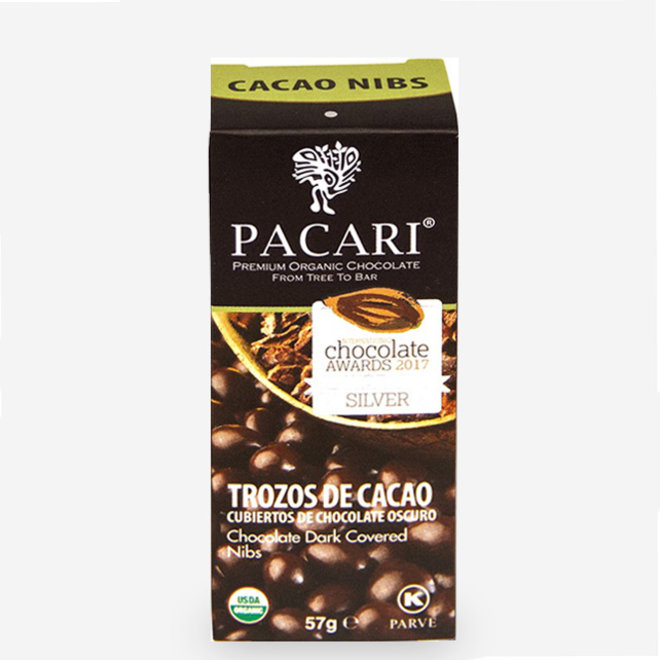 "NIBS CUBIERTAS CON CHOCOLATE ORGÁNICO" - 60% CACAO - 57g - ECUADOR