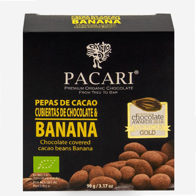 "PEPAS DE CACAO CON CACAO ORGÁNICO EN POLVO Y BANANA" - 60% CACAO - 90g - ECUADOR