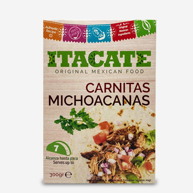 COOKED PORK MEAT WITH SPICES "CARNITAS MICHOACANAS" - TACO FILLING - 300g - MEXICO