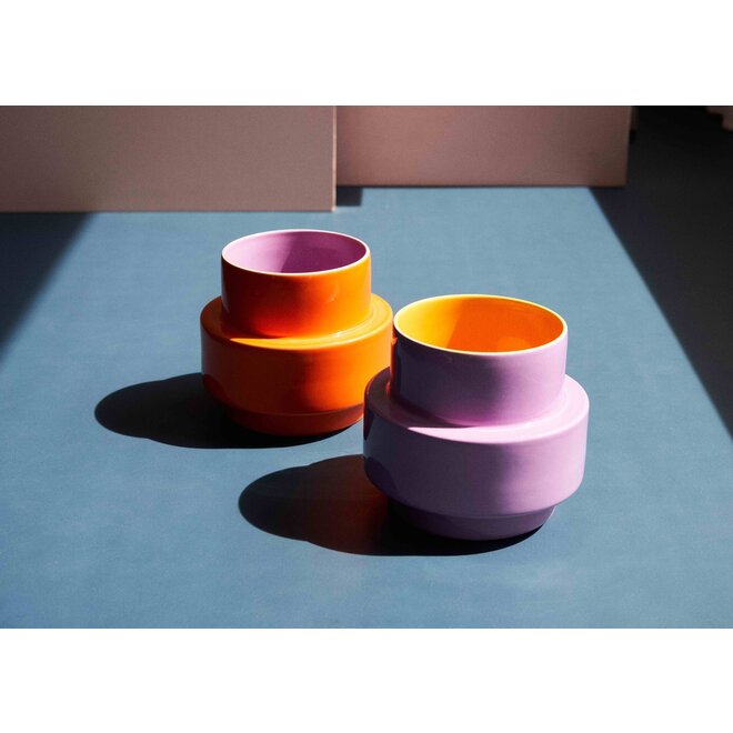 SET 2x CERAMIC VASES- LOS FLOREROS - CENOTE NARANJA/ORANGE - LILA/MANGO