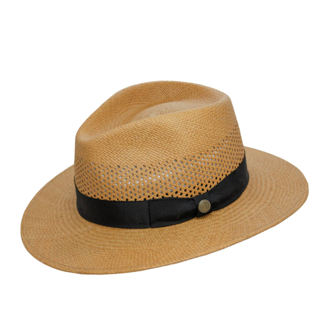 PANAMA HAT SOMBRERO "VARON CLASSIC" TOQUILLA AUS ECUADOR -  FRESH CROWN  - COGNAC