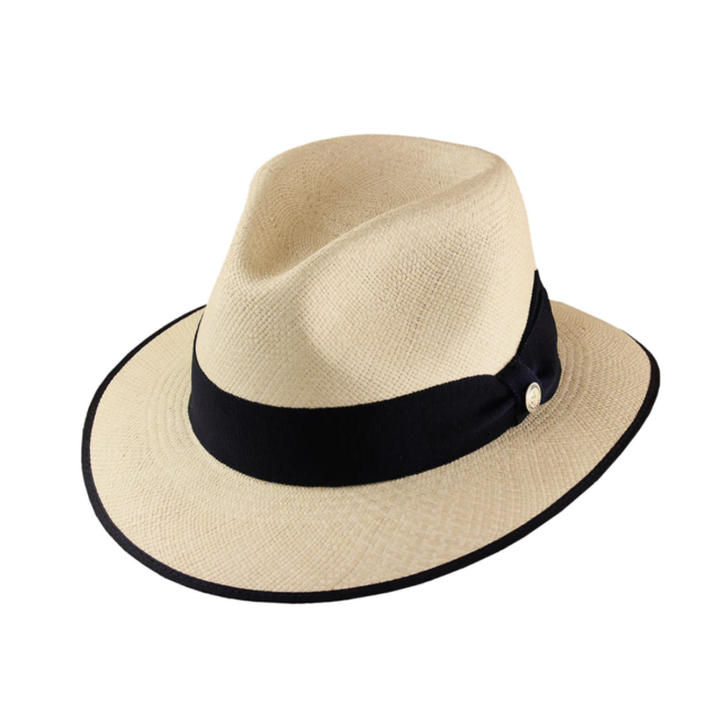 PANAMA HAT "JONSSON CLASSIC" TOQUILLA - BEIGE/BLACK  - ECUADOR